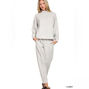 Zenana Scuba Half Zip Pullover and Jogger Set